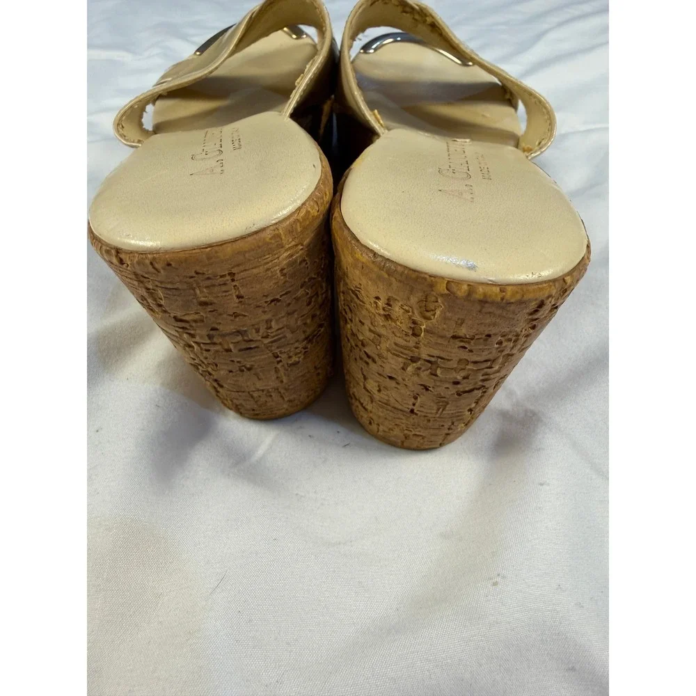 A Giannetti Wedge Sandals Patent Leather Cork Heel Made in Italy Women's Size 8‎